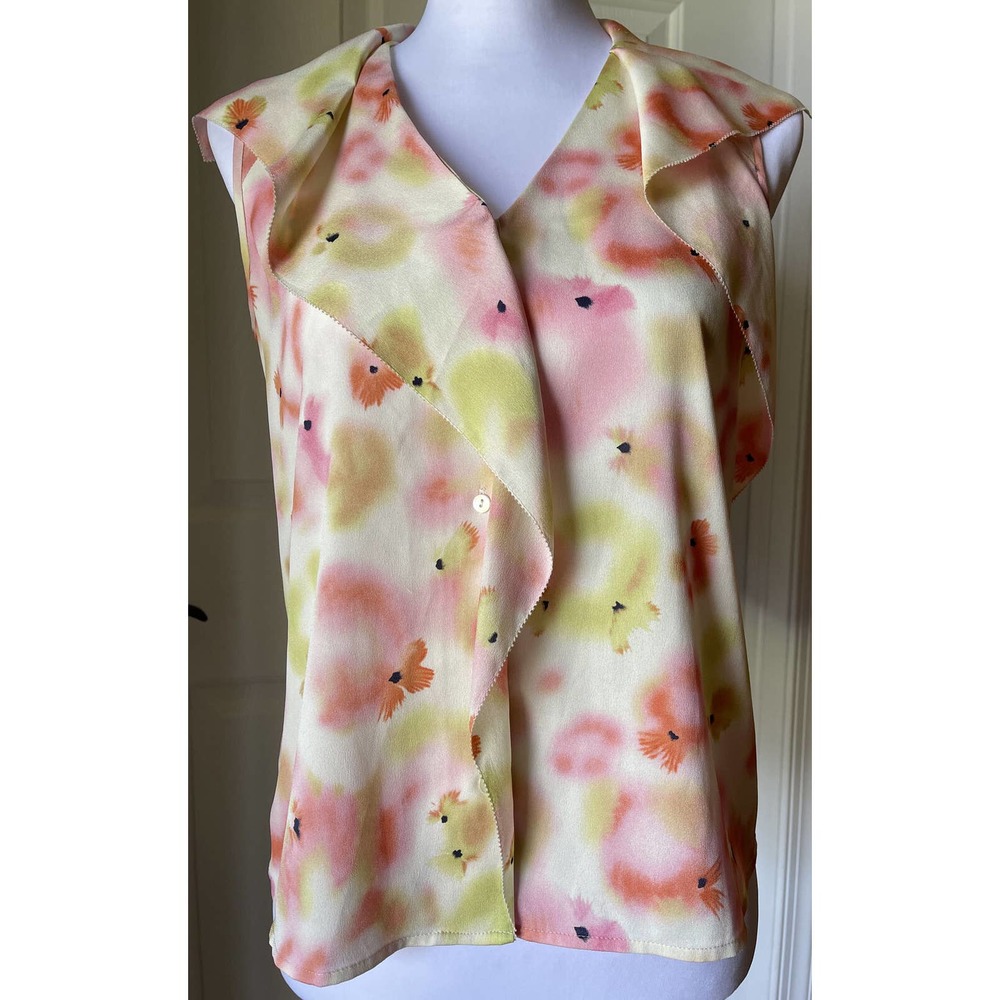 Ann Taylor Blouse 4 Petite Flowers and Buttons Womens Sleeveless business casual